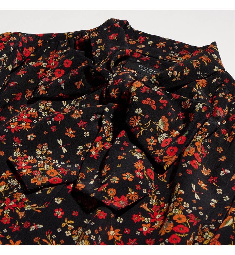 Chemise en soie imprimée - Noir et rouge