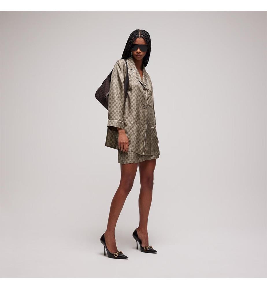 Chemise en soie imprimée - Beige