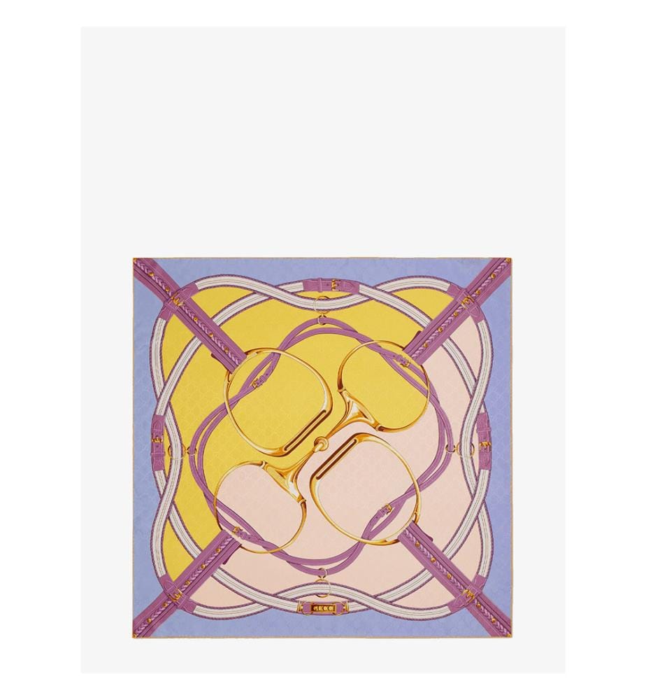 Quadrat aus bedrucktem Seidenjacquard - Mehrfarbig Orange und Blau