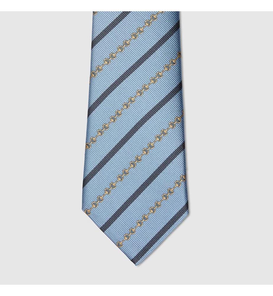 Cravate en soie jacquard Horsebit diagonale - Gris