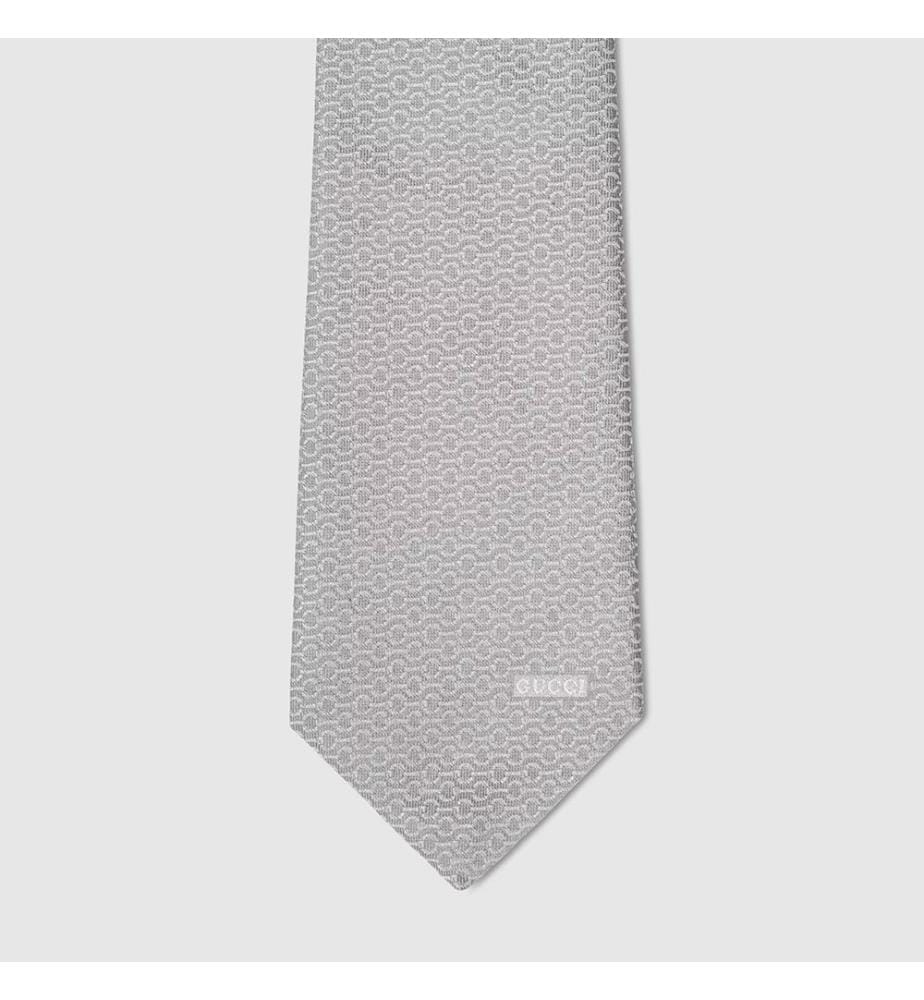 Horsebit Jacquard Silk Tie - Pearl