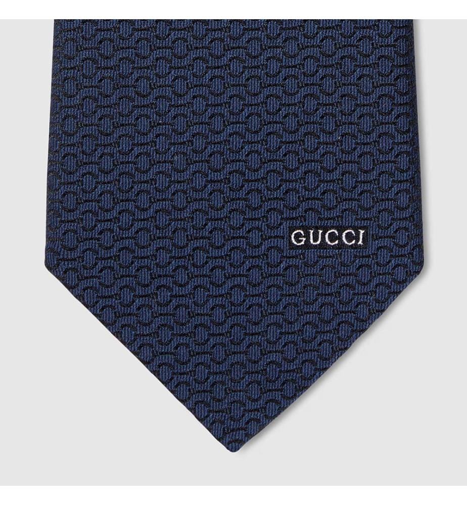 Cravate en soie jacquard Horsebit - Bleu marine
