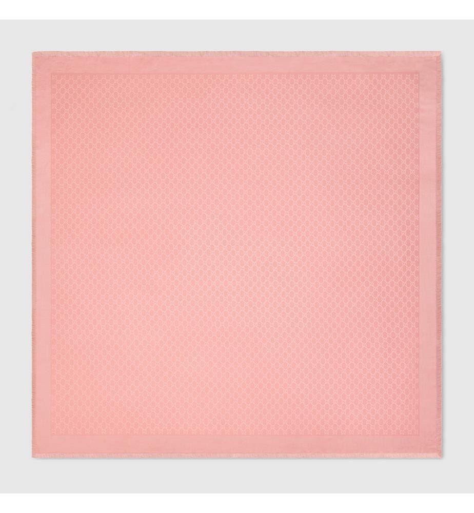 Châle en Soie et Laine - Gg - Rose et Blanc