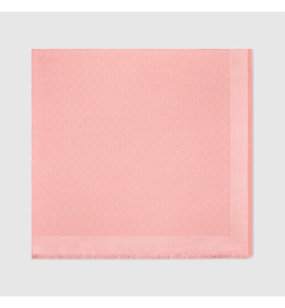 Châle en Soie et Laine - Gg - Rose et Blanc