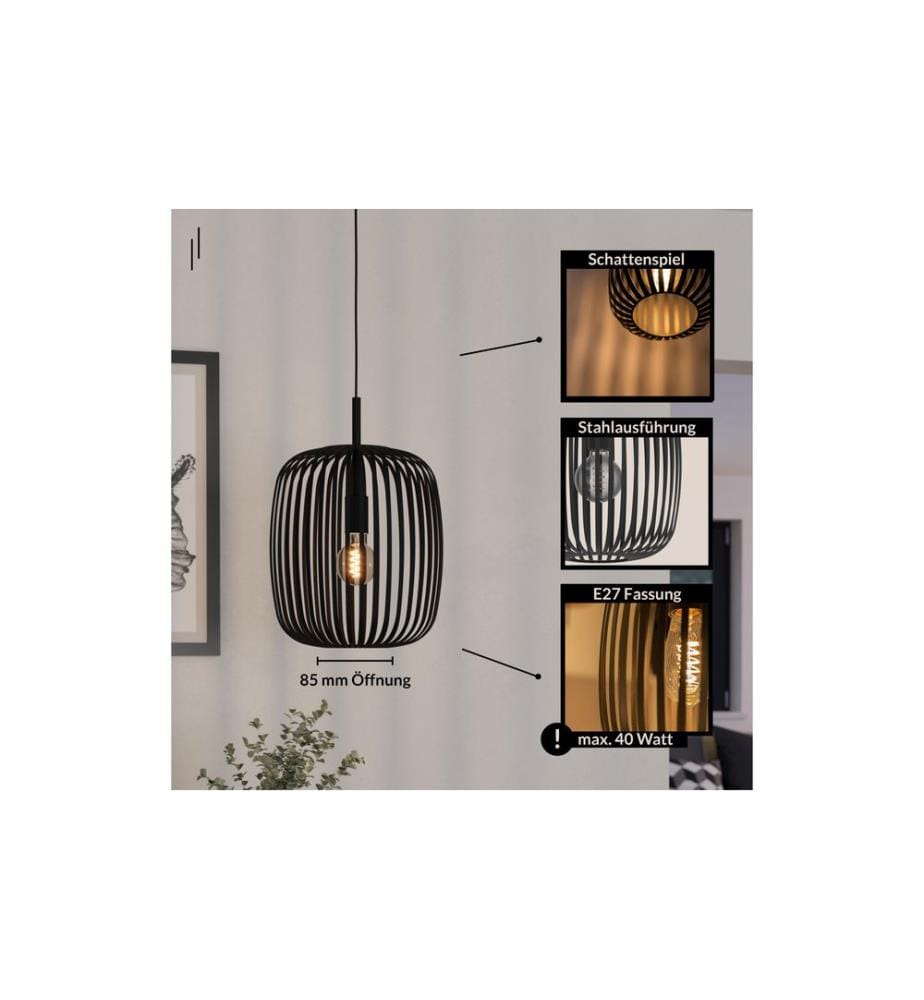 EGLO Luminaire suspension Zigbee ROMAZZINA noir E27