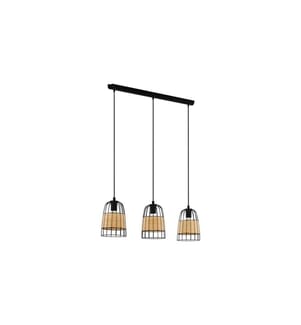 EGLO Luminaire suspendu ANWICK 3x E27, Noir/Naturel