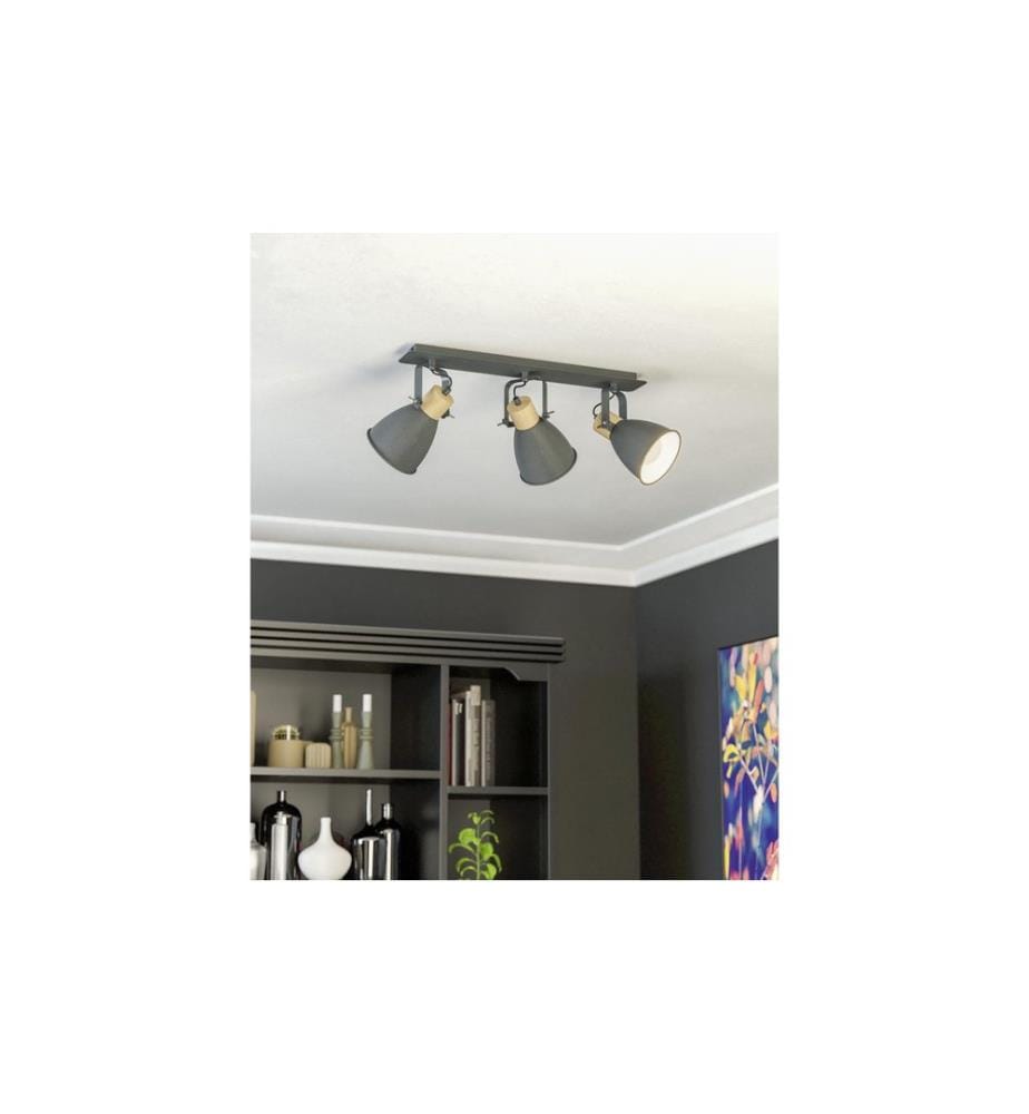EGLO Leuchten Spot en saillie BALKEN/3 E27 ANTHRACITE/BOIS 'COSWARTH' E27