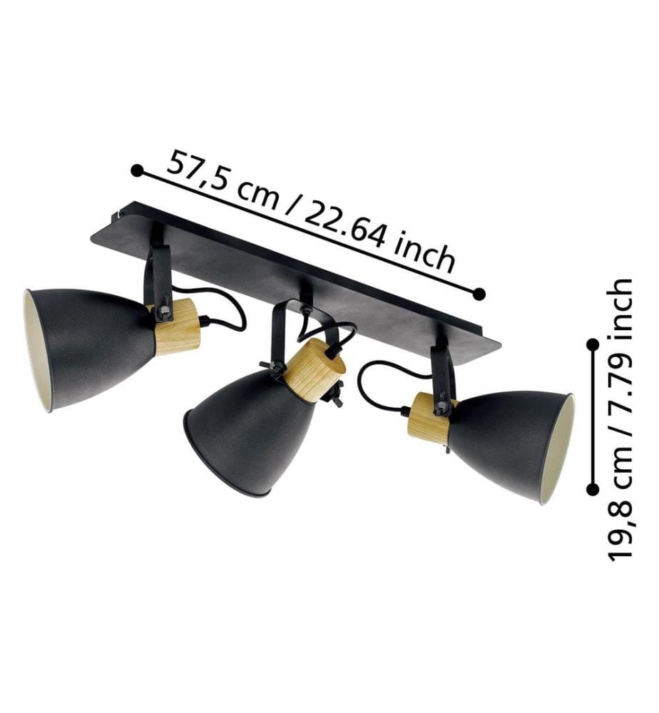 EGLO Leuchten Spot en saillie BALKEN/3 E27 ANTHRACITE/BOIS 'COSWARTH' E27