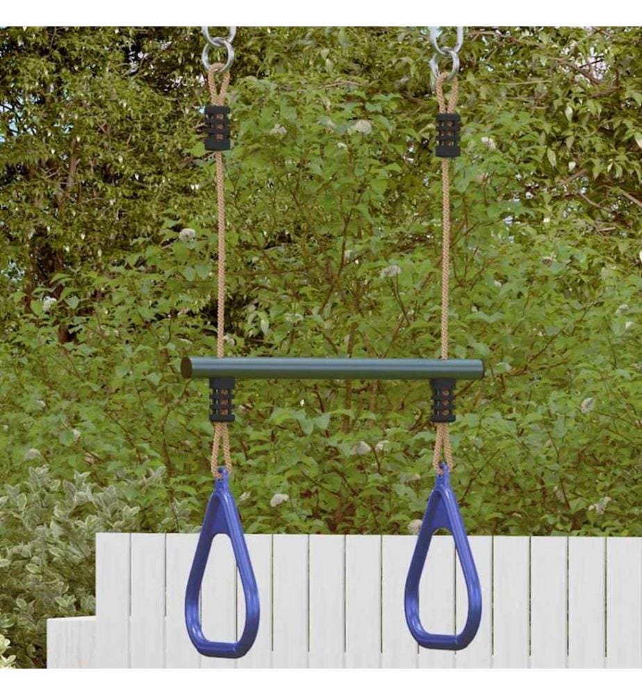 Trapezstange mit Turnringen für Kinder Blau Dunkelgrün Stahl