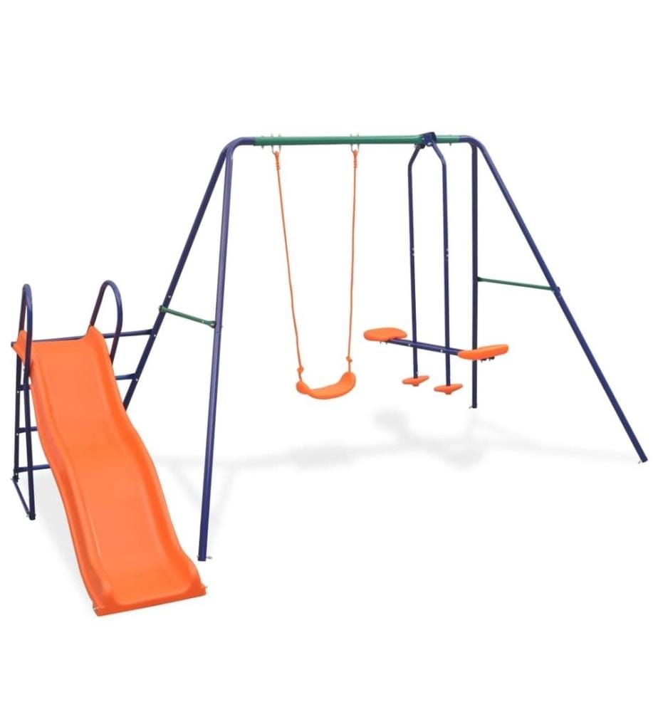 Schaukelset mit Rutsche und 3 Sitzen Orange