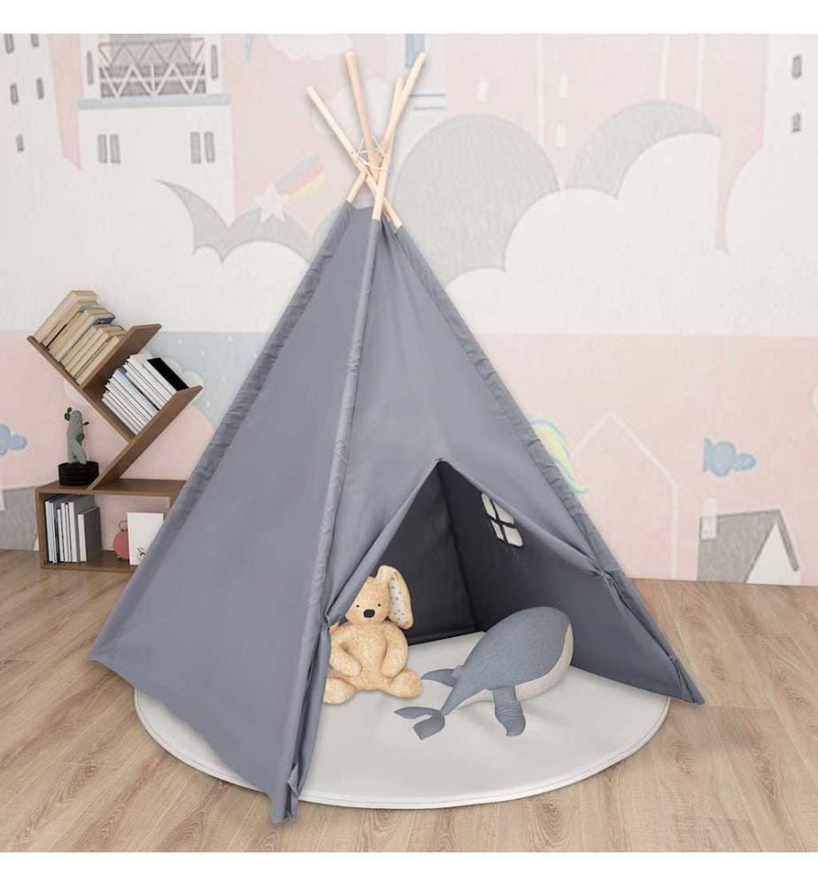 Tenda tipi per bambini con sacco pelle di pesca grigio 120x120x150 cm