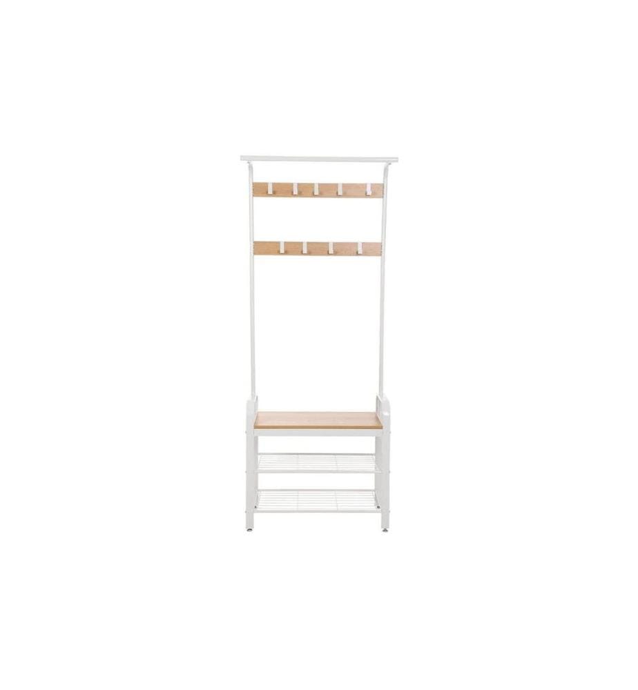 VASAGLE - Garderobe mit Schuhablage 183 cm, Nature/Weiss