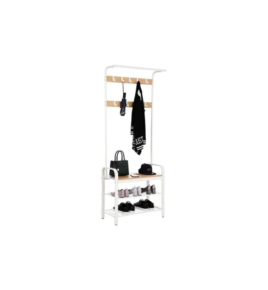 VASAGLE - Garderobe mit Schuhablage 183 cm, Nature/Weiss