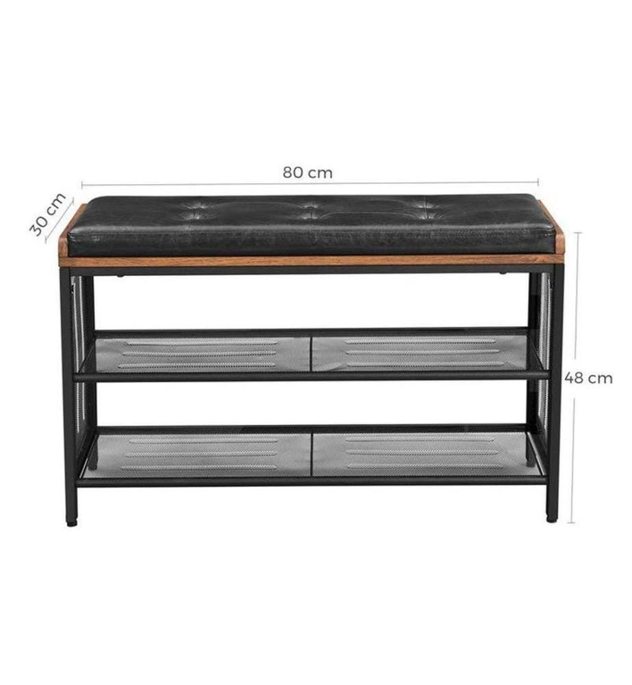VASAGLE - Schuhregal mit Sitzpolster 80 x 48 cm, Braun/Schwarz