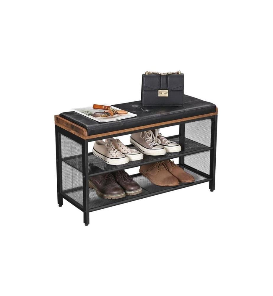 VASAGLE - Schuhregal mit Sitzpolster 80 x 48 cm, Braun/Schwarz