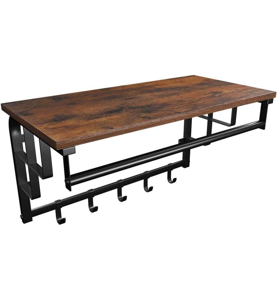 VASAGLE - Wandgarderobe mit Haken und Stange 66 x 27 cm, Braun/Schwarz