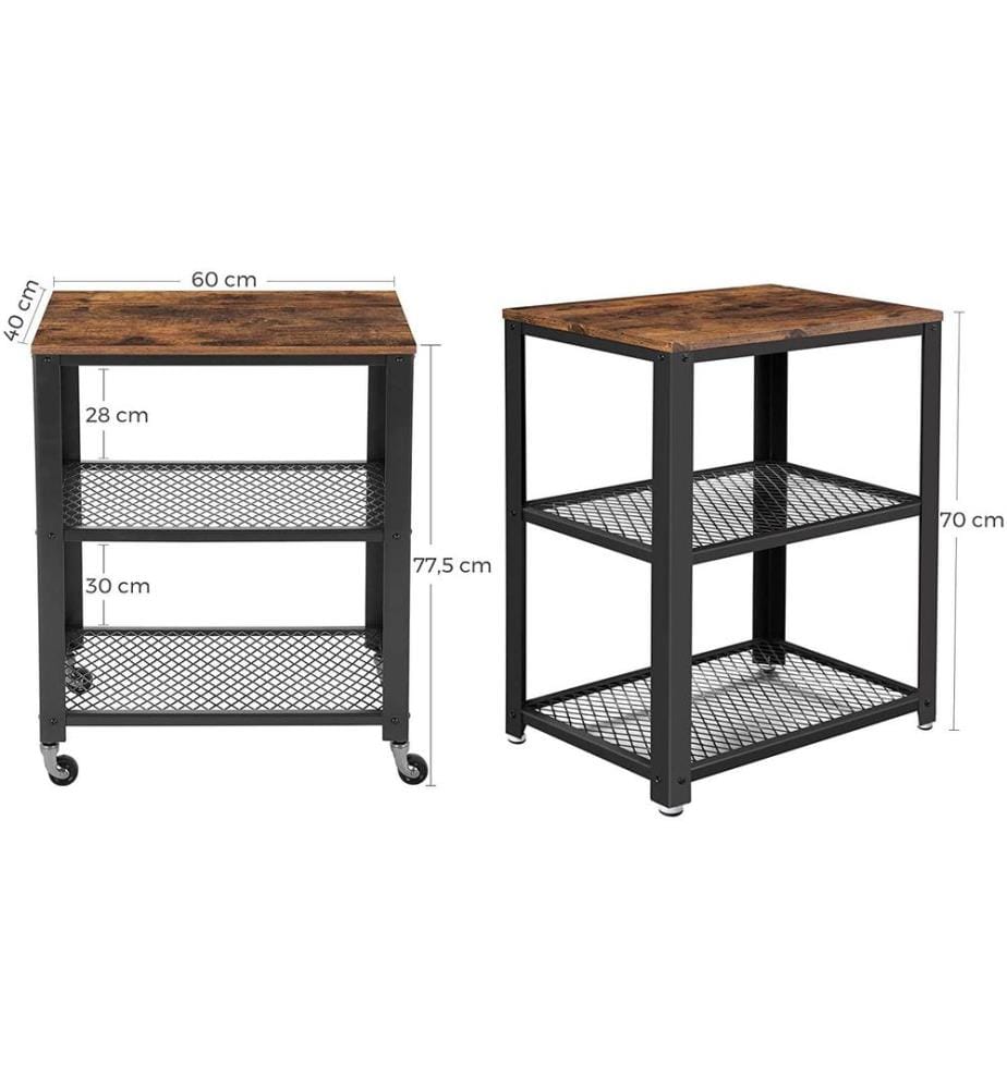VASAGLE - Bartrolley mit Rollen, 60 x 77.5 cm, Braun/Schwarz