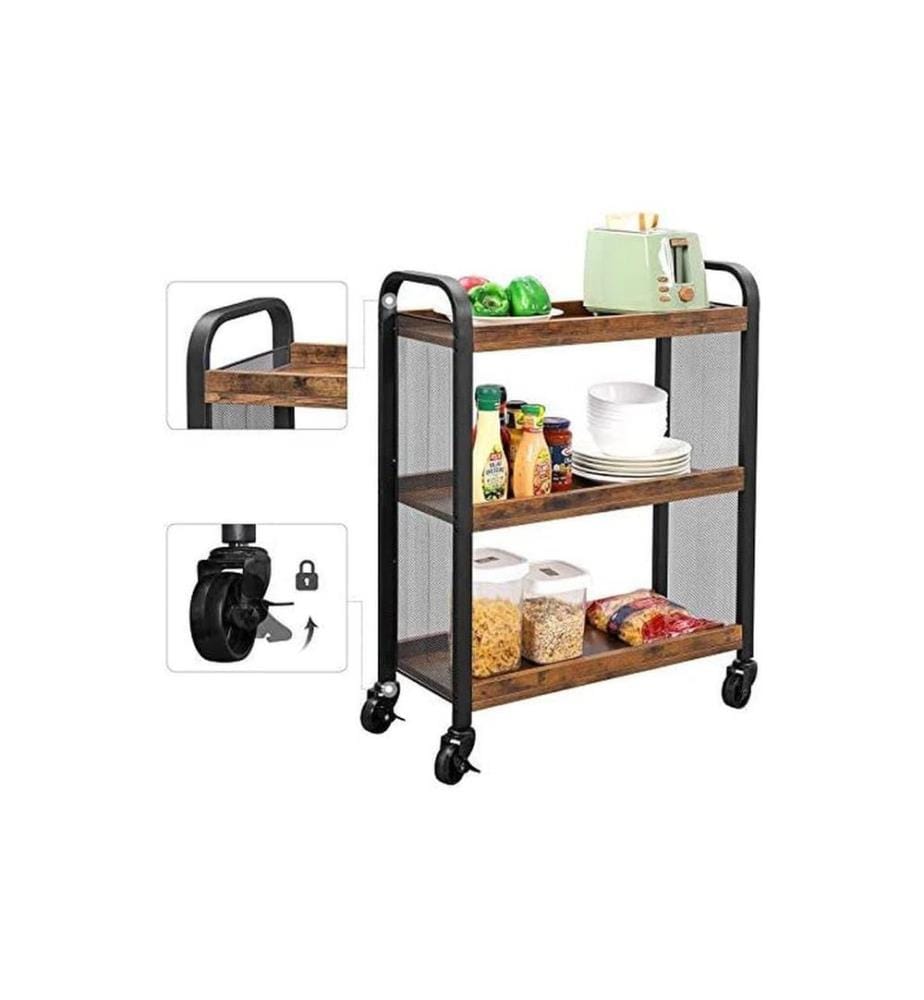 VASAGLE - Bartrolley mit Rollen 66 x 85 cm, Braun/Schwarz