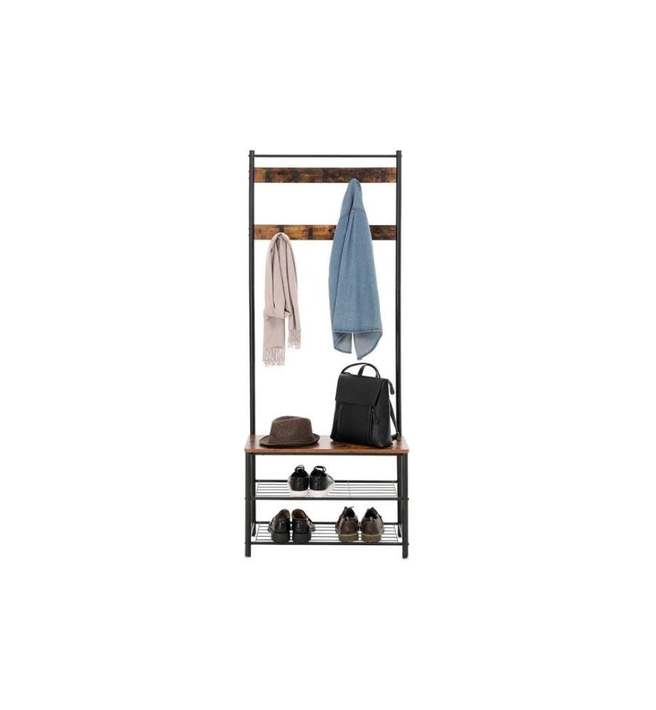 VASAGLE - Garderobe mit Schuhablagen 175 cm, Braun/Schwarz