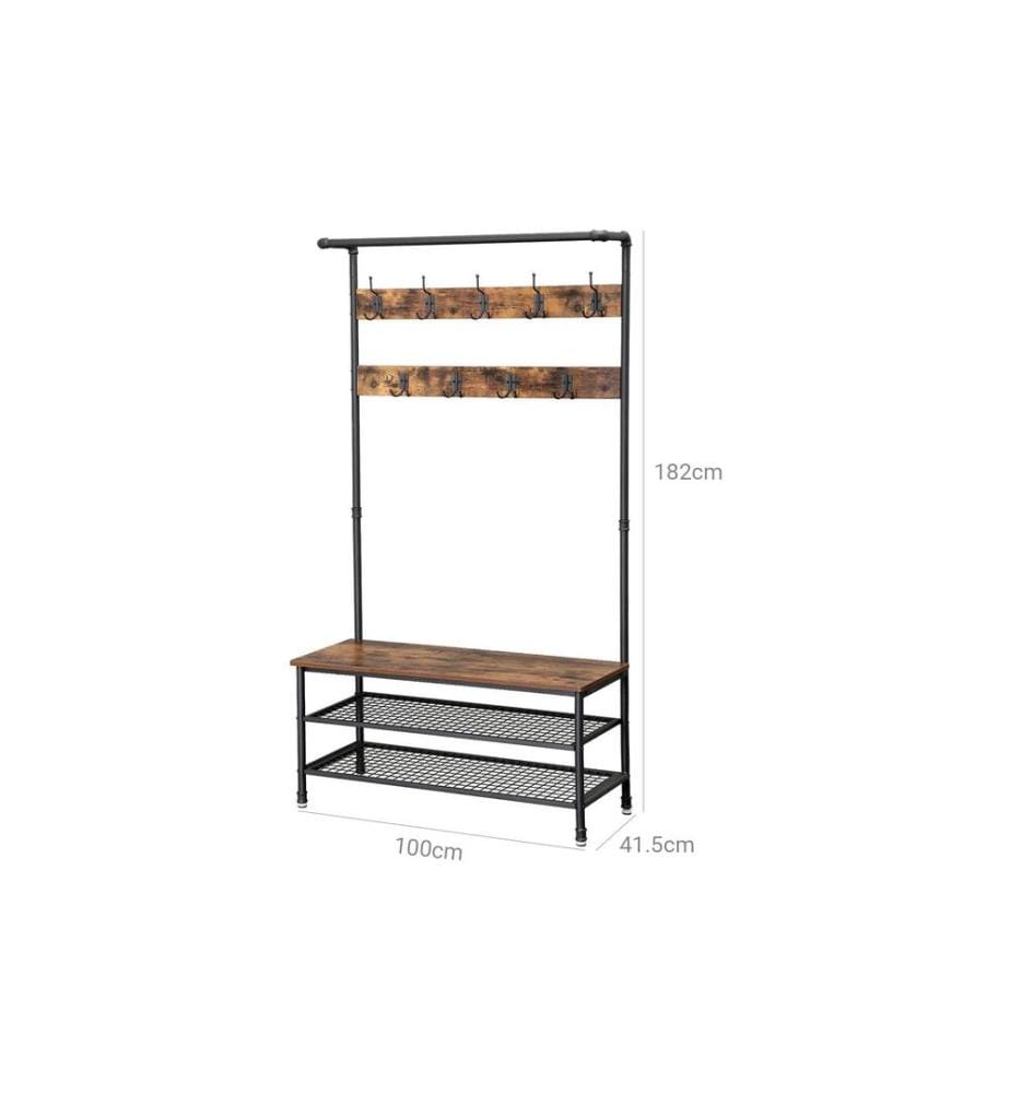 VASAGLE - Garderobe mit Schuhablage 182 cm, Braun/Schwarz
