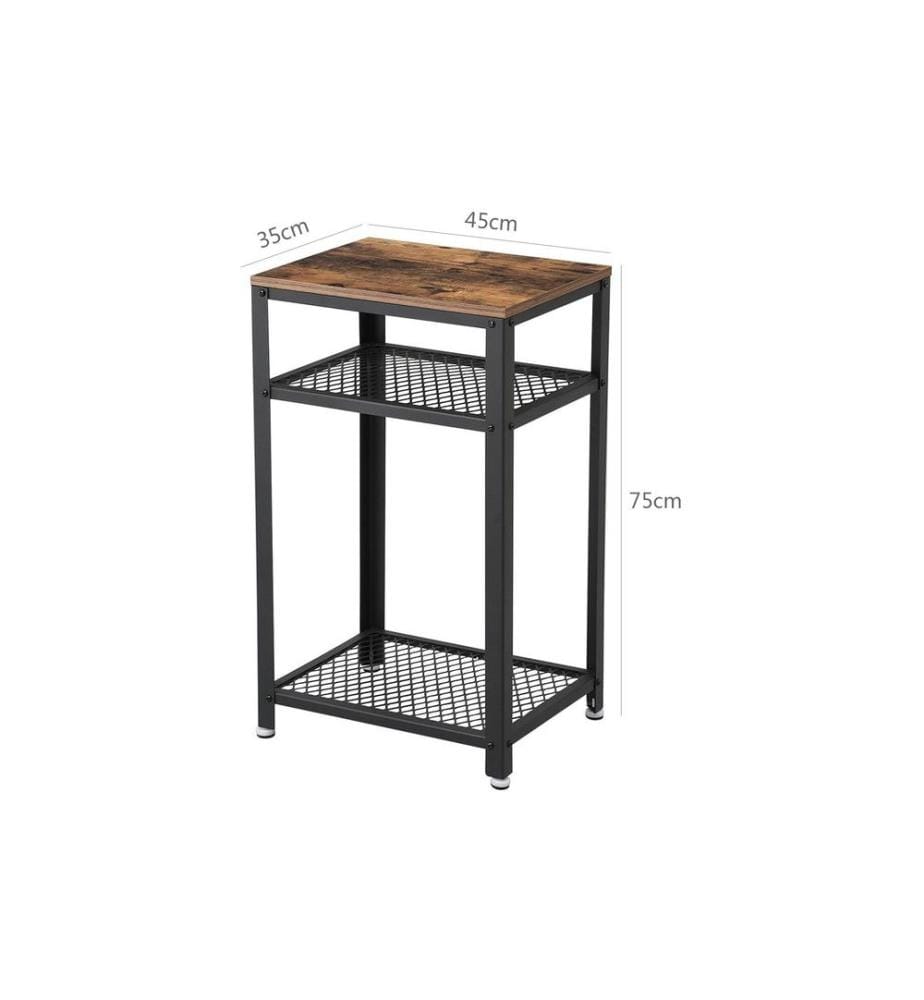 VASAGLE - Table d'appoint Avec 2 étagères grillagées 40 x 75 cm, Brun/Noir