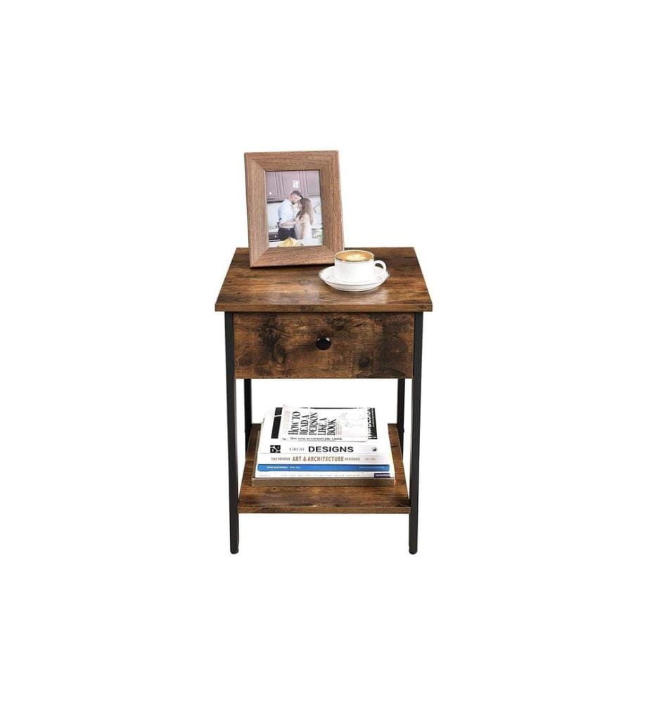 VASAGLE - Beistelltisch mit Schublade 40 x 55 cm, Braun/Schwarz