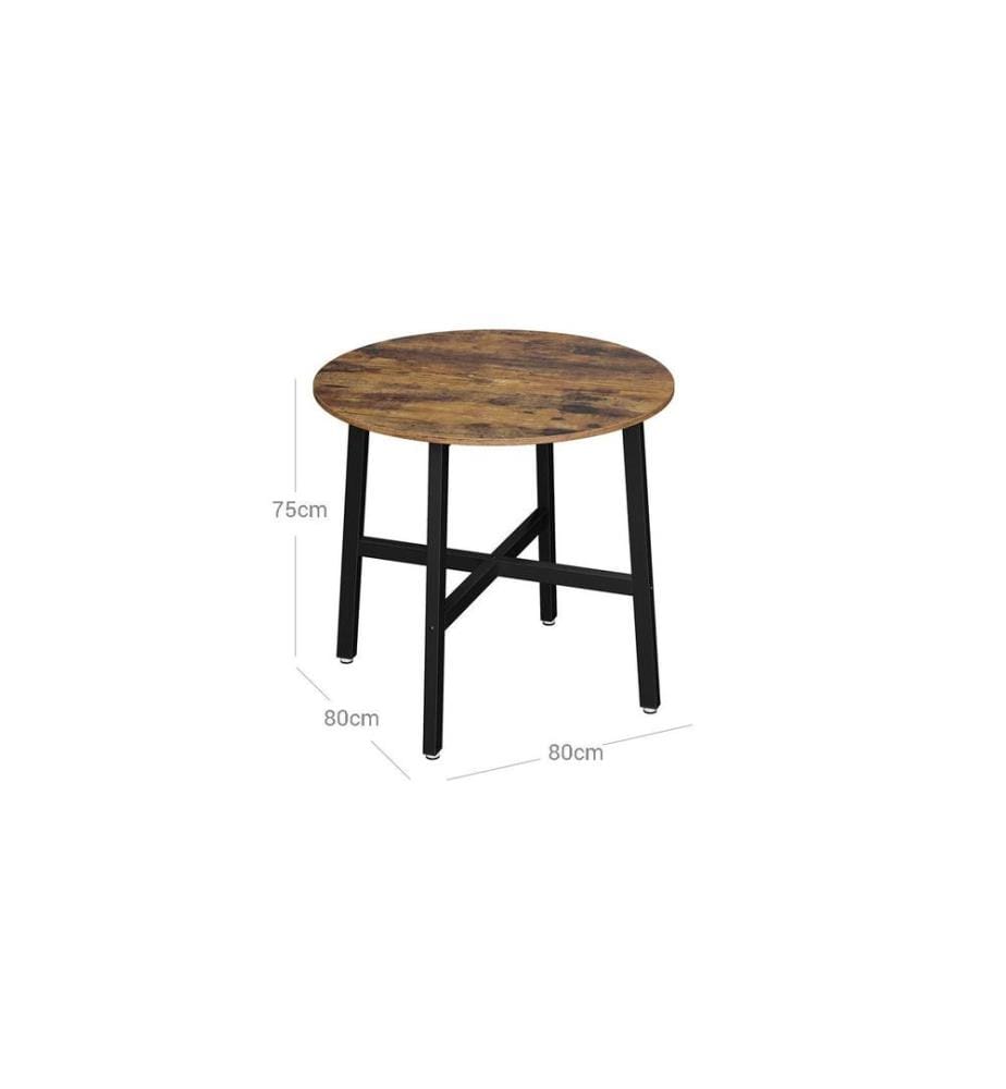VASAGLE - Table rond 80 x 75 cm, Brun/Noir