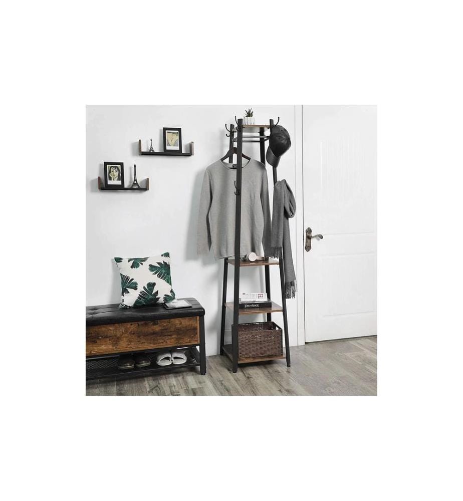 VASAGLE - Garderobenständer mit 3 Ablagen 181 cm, Braun/Schwarz