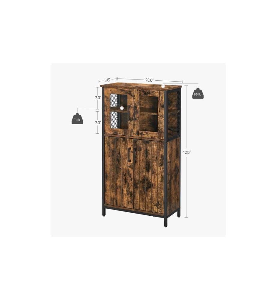 VASAGLE - Kommode mit Türen aus Glas 60 x 108 cm, Braun/Schwarz