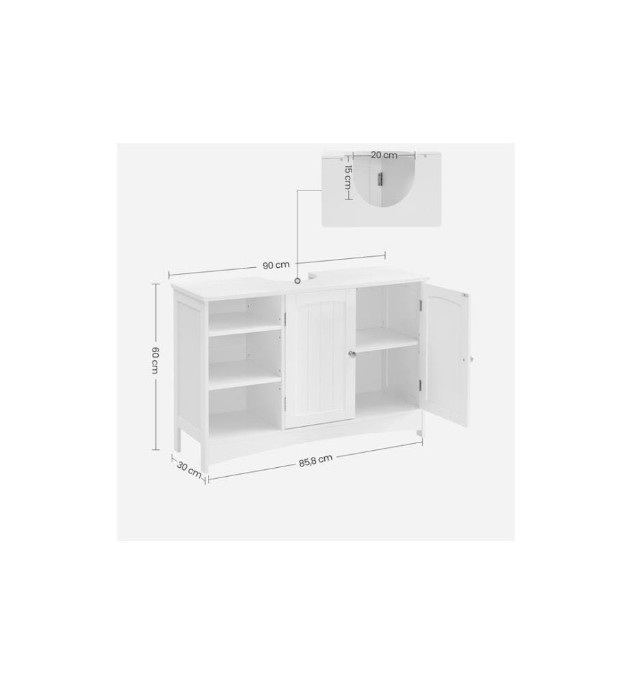 VASAGLE - Meuble sous lavabo 90 x 60 cm, Blanc