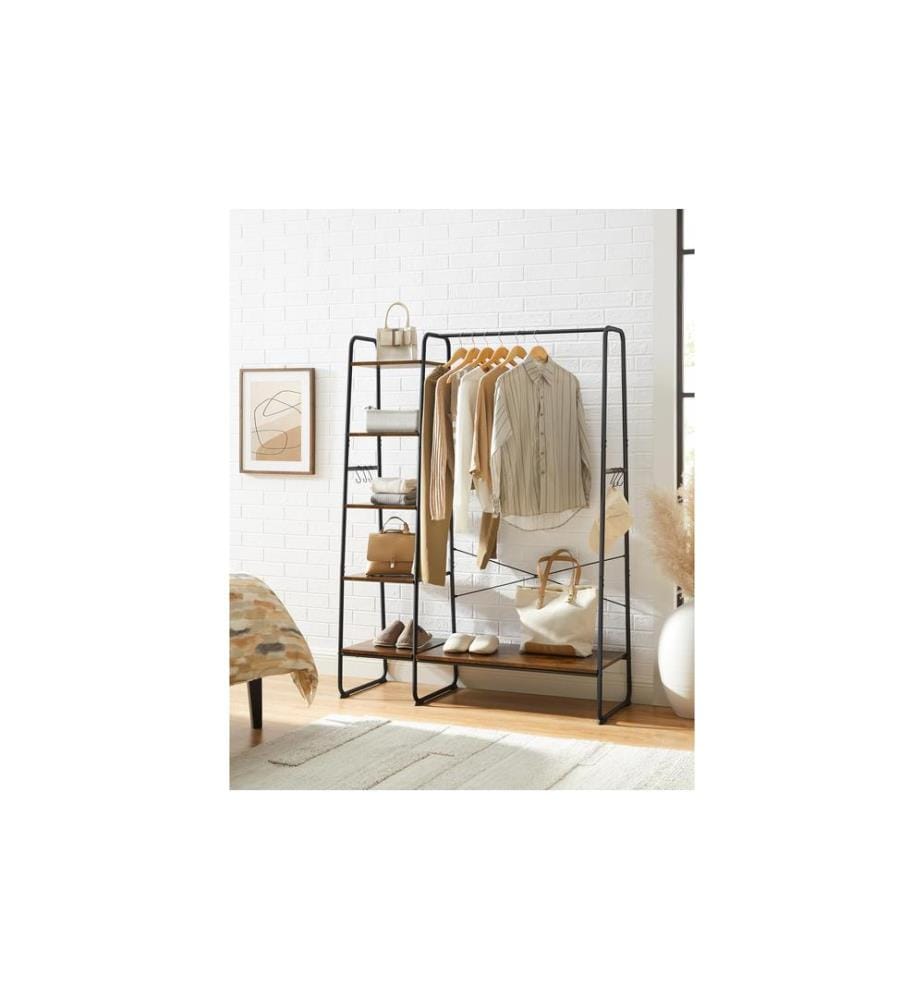 VASAGLE - Garderobe mit 5 Ebenen 120 x 160 cm, Braun/Schwarz