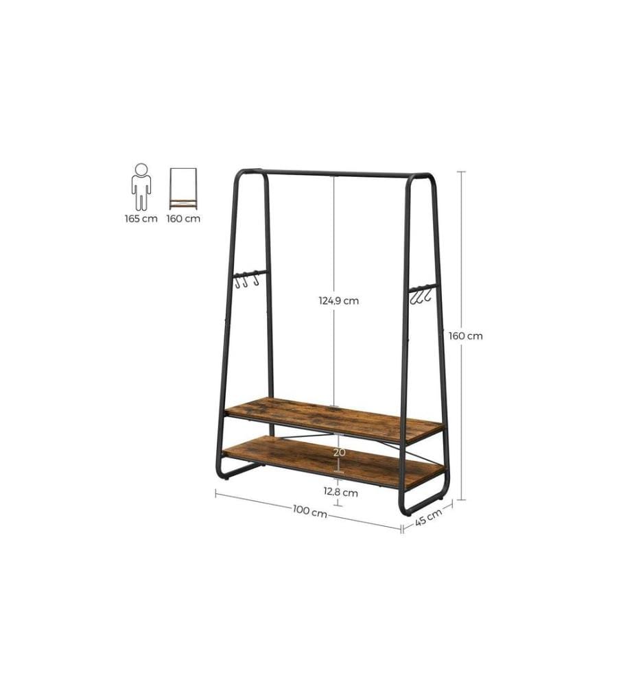 VASAGLE - Garderobe Vintage 160 cm, Braun/Schwarz