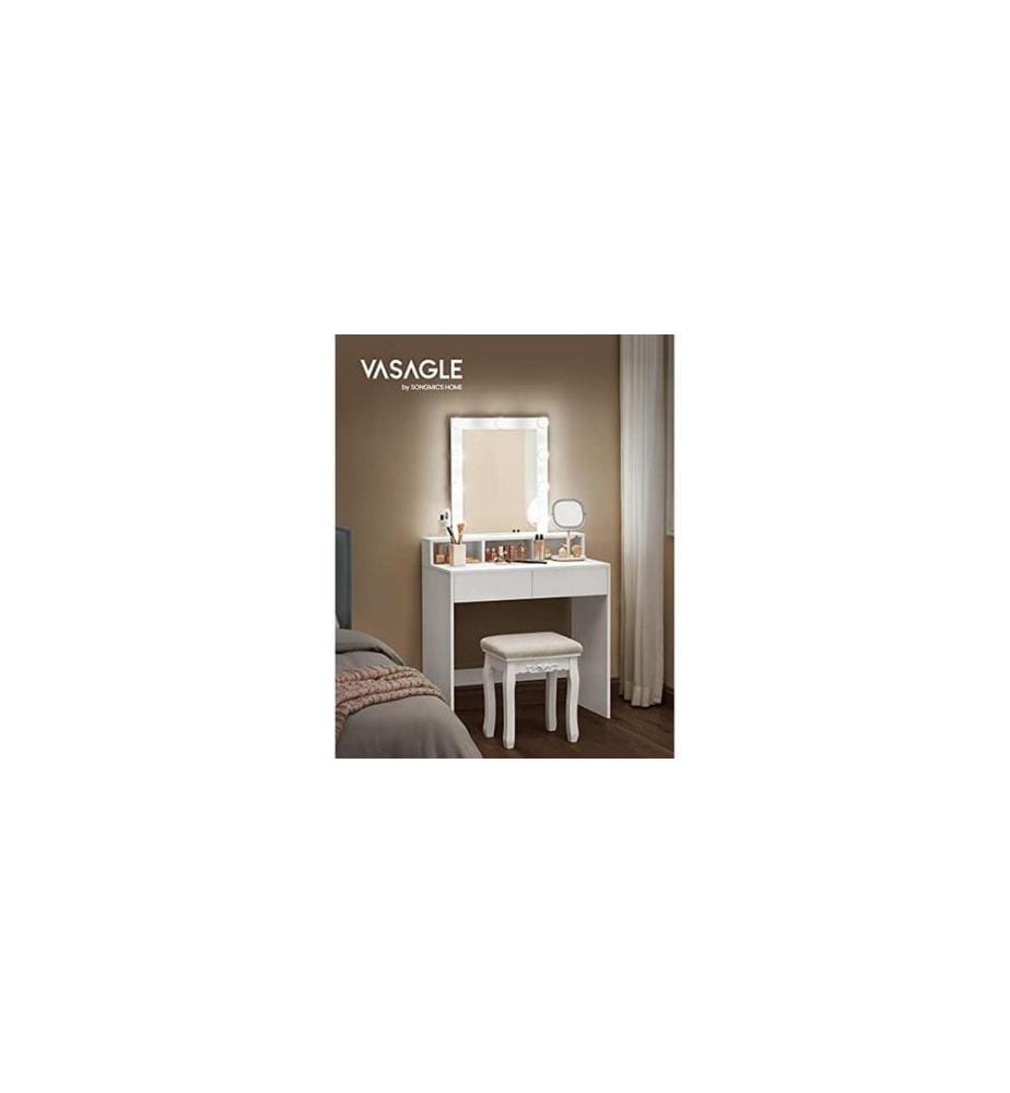 VASAGLE - Coiffeuse avec miroir Blanc
