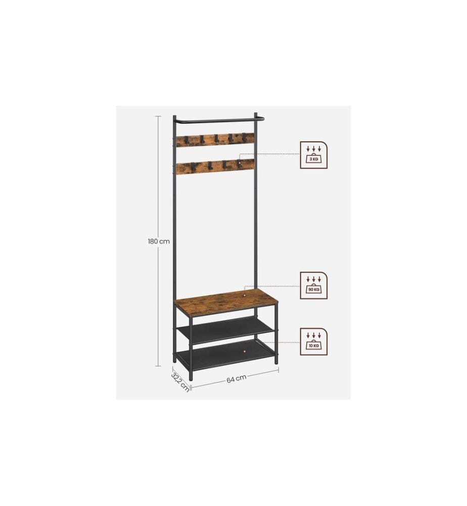 VASAGLE - Garderobe 32.2 x 64 x 180 cm, Braun/Schwarz