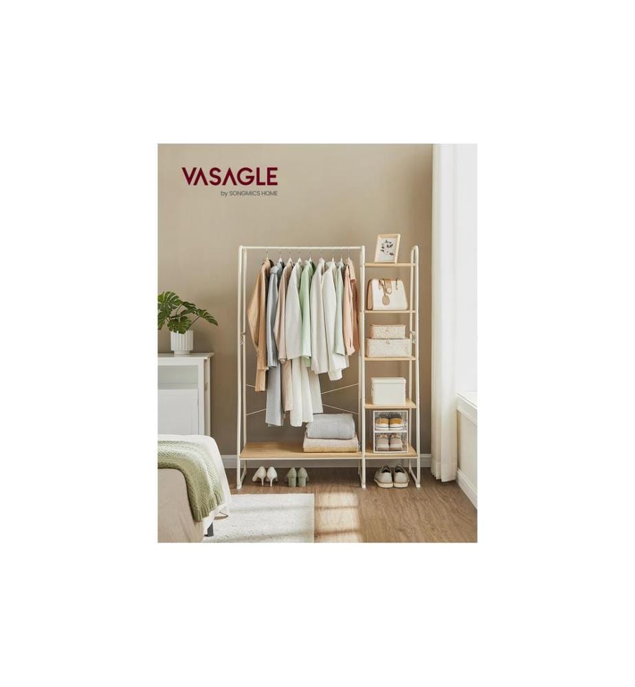VASAGLE - Garderobe 45 x 120 x 160 cm, Nature/Weiss