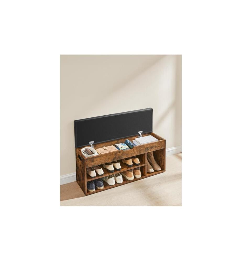 VASAGLE - Sitztruhe mit 3 Fächern 100 x 44 x 30 cm, Braun