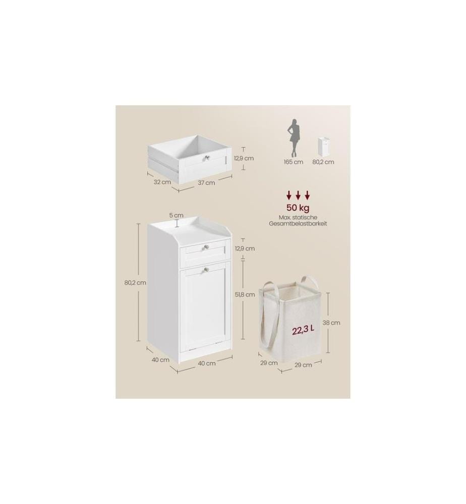 VASAGLE - Badezimmerregal 40 x 80.2 cm, Weiss