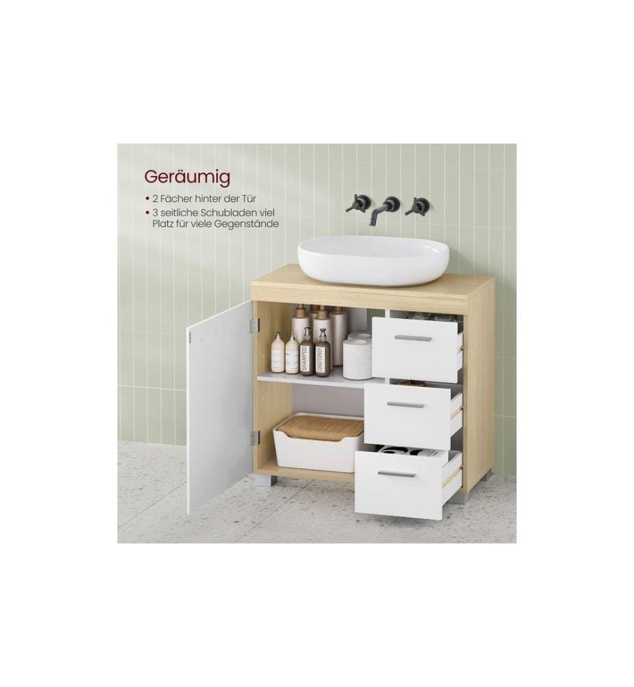 VASAGLE - Badezimmerregal 64 x 70 cm, Braun/Weiss