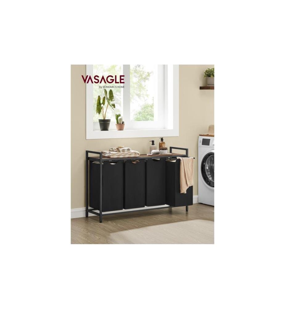 VASAGLE - Wäschekorb mit Ablage 140 l, Schwarz