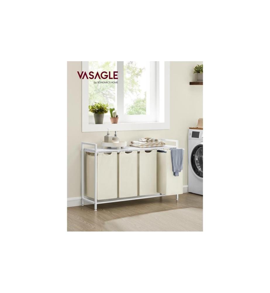 VASAGLE - Wäschekorb mit Ablage 140 l, Crème