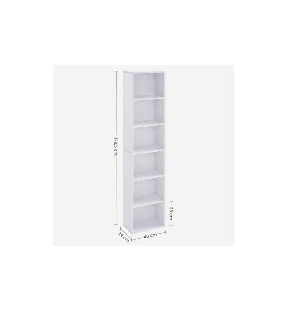 VASAGLE - Regal 6 Ablagen 40 x 178.5 cm, Weiss