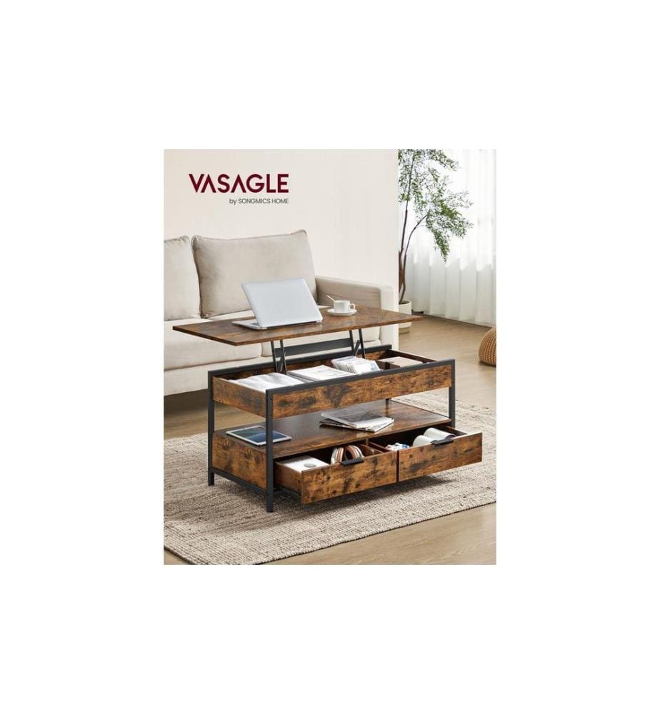 VASAGLE - Couchtisch 100 x 50 cm, Braun/Schwarz