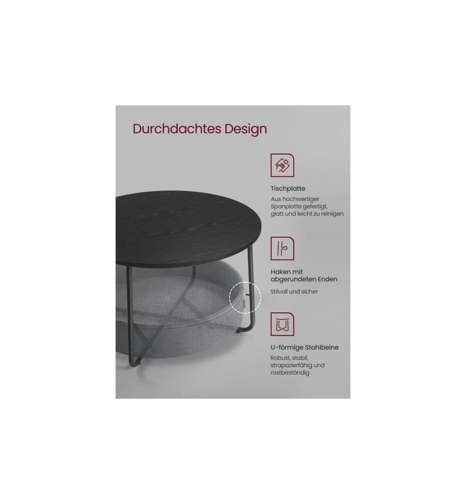 VASAGLE - Couchtisch 75 x 45 cm, Grau/Schwarz