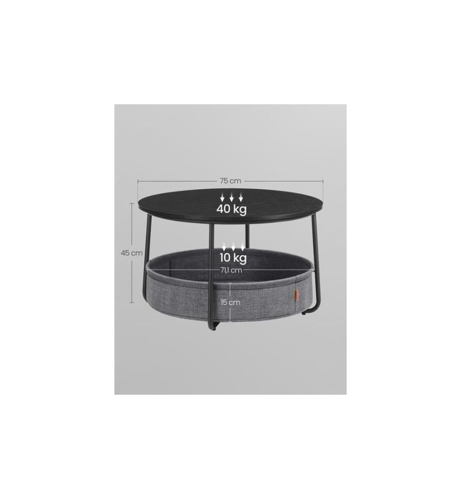 VASAGLE - Couchtisch 75 x 45 cm, Grau/Schwarz