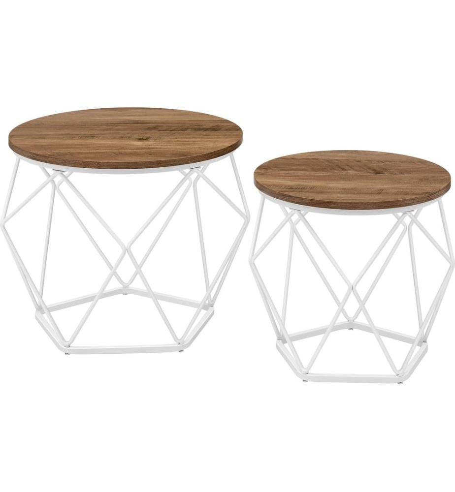 VASAGLE - Set de 2 tables basses 40/50 x 36 cm/40 cm, Brun/Blanc