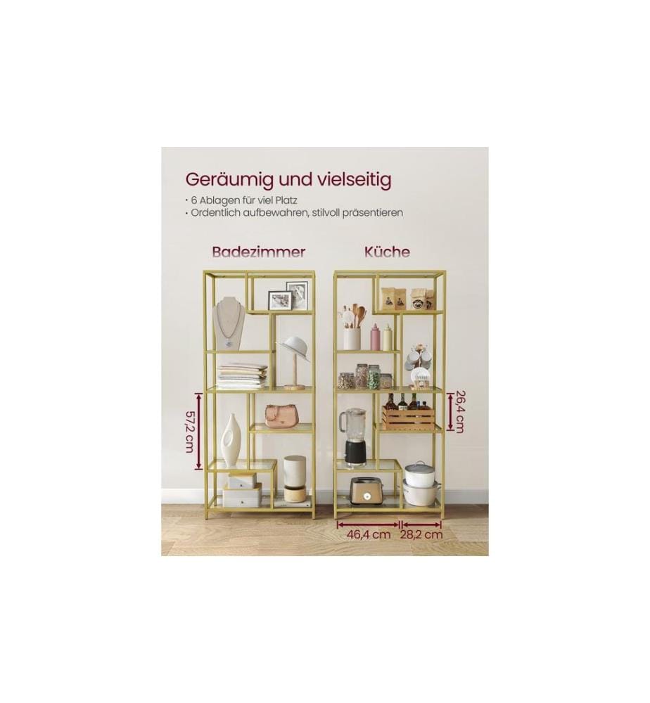 VASAGLE - Regal 6 Ablagen 80 x 180.3 cm, Gold