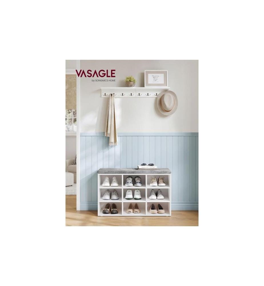 VASAGLE - Schuhschrank mit Polster 78.5 x 48 cm, Grau/Weiss