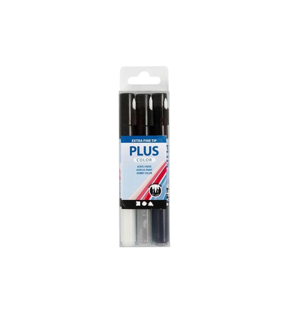 CREATIV COMPANY - Marqueur acrylique Plus Color 0.7  mm Ensemble de 3, blanc/gris/noir