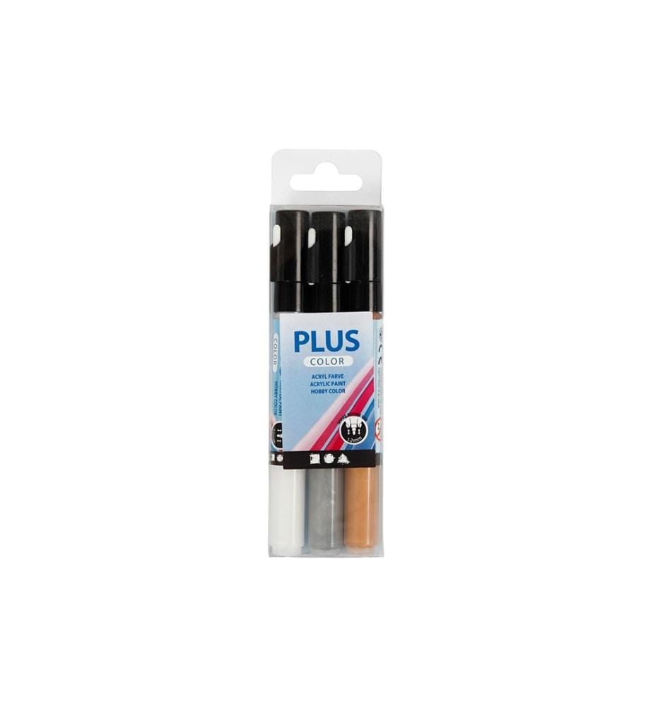 CREATIV COMPANY - Acrylmarker Plus Color 1-2 mm 3er Set, Weiss/Silber/Gold
