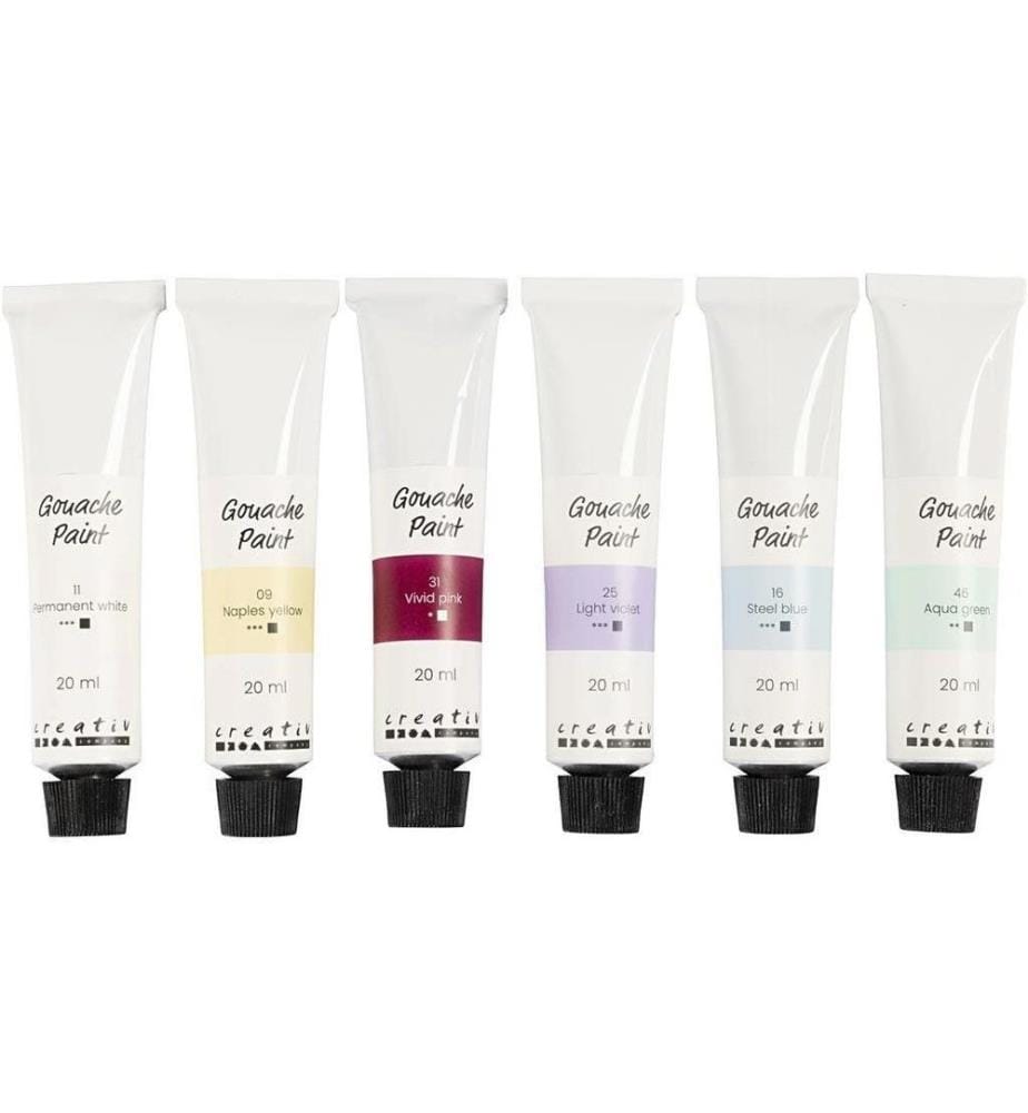 CREATIV COMPANY - Peinture à l'eau Gouache Pastell, 6 x 20 ml